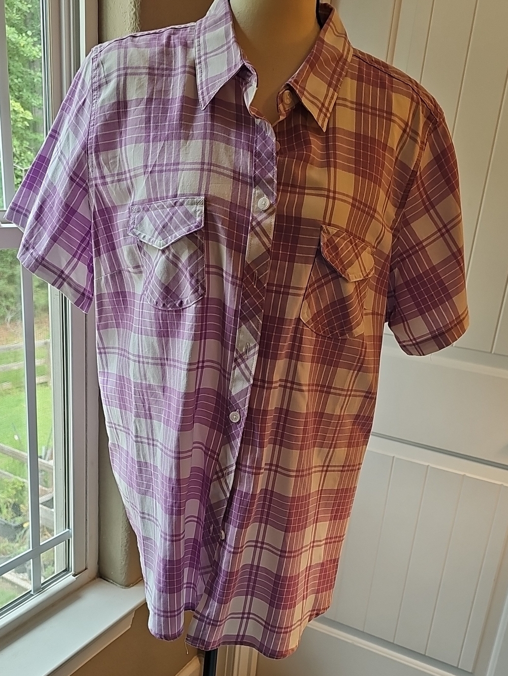 Women’s Lilac Plaid Short-Sleeve Button-Down Shirt